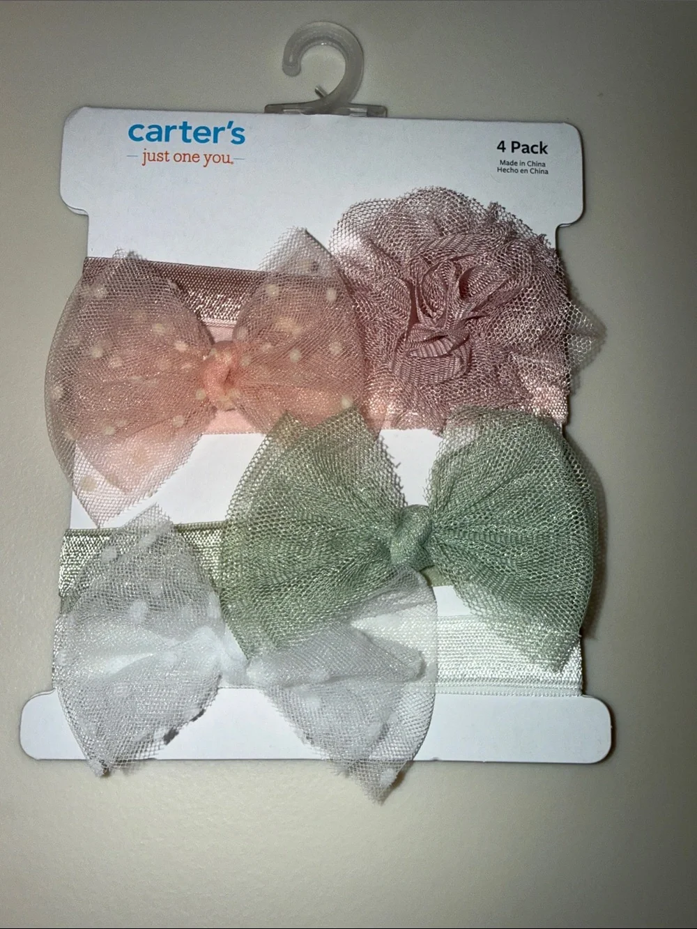 Carter's 4-Pack Tulle Bow & Flower Headbands - Blush, Rose, Sage, White